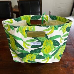 NWT LILIBRIDGE Bananas Print Canvas Packable Travel Beach Tote Bag
